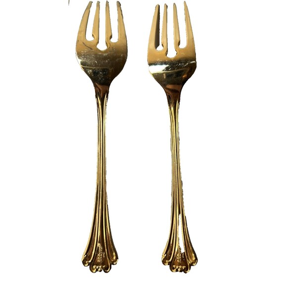 FB Rogers Golden Plated Electroplate American Chipendale 4 Forks Salad - Picture 8 of 15